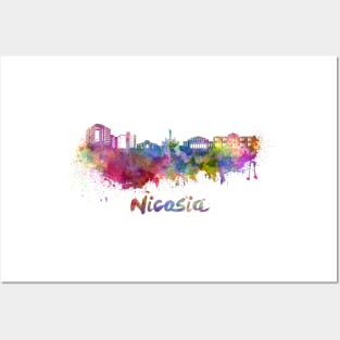 Nicosia skyline in watercolor Posters and Art